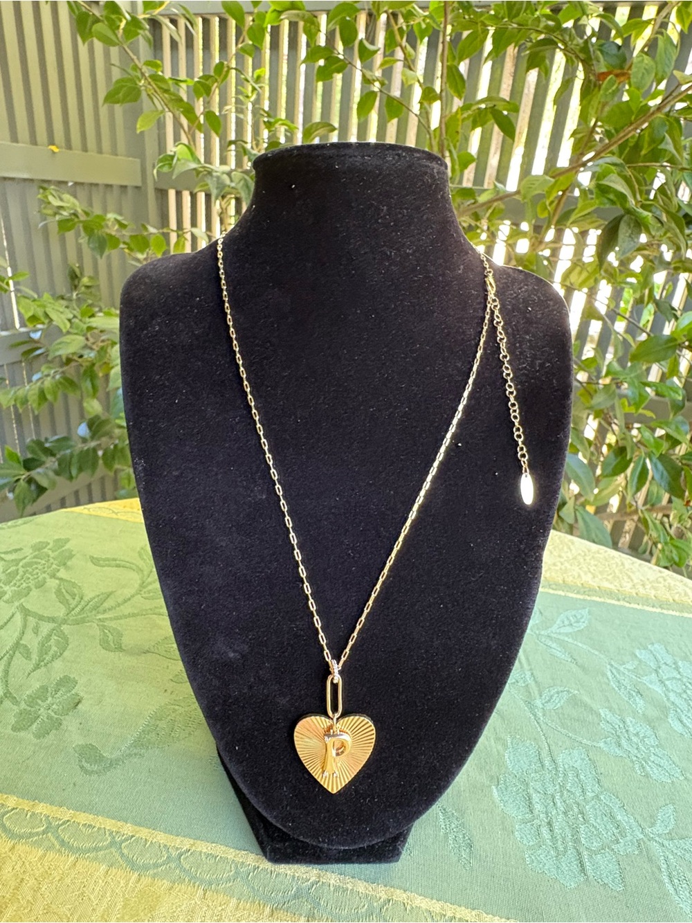 Anthropologie Fluted Heart Monogram " P" Pendant Necklace with Diamond Detail